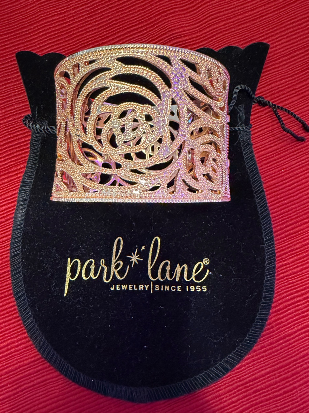 Park Lane Rosa Bracelet Rose Gold Filigree Crystal Hinged Cuff $127